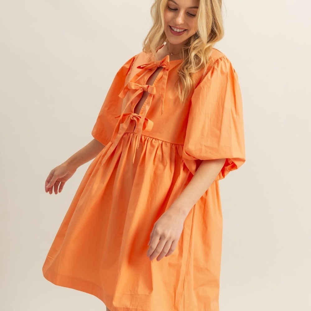 Orange Tiered Puff Sleeve Mini Sundress